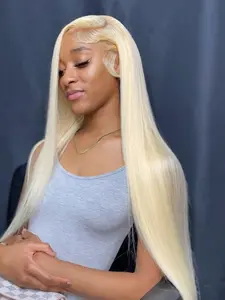 Long Straight Blonde Wig Synthetic Heat Resistant Lace Front 613# Wig Glueless HD Transparent Pre Plucked Wig 13x4 for Black Women Halloween Work Concerts Cosplay Weddings and Dating Use 28 Inch Glueless HD Wigs Synthetic Material Wigs