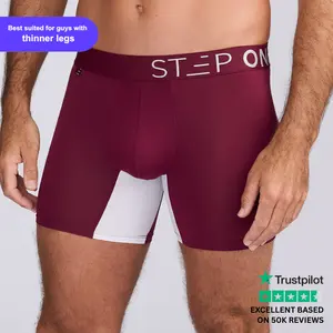 Step One Men's Trunk - Burgundy, Anti-Chafe, Breathable Bamboo Fabric, UltraGlyde Panels, Hidden Elastic Pouch, Premium Underwear, Athletic Daily wear