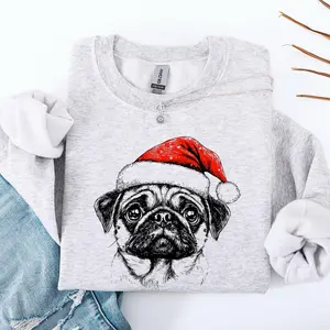 Pug, Santa, Dog, Christmas, Dog Lover, Pet Sweatshirt, Crewneck, Sweater, Cute, Xmas, Adorable