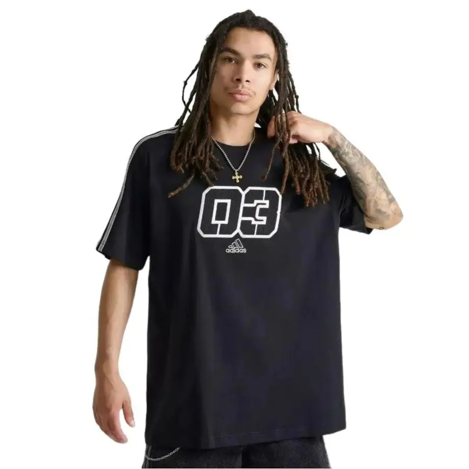 Adidas Originals 03 Graphic T-Shirt for Men - Loose Fit Soft Cotton Menswear, Casual Streetwear with 3-Stripes, Sportswear, Mensfashion, Roomy Cut, Medium Length, Badge, Oversized, Shortsleeve, Ribbed, Round Neck, Athleisure Wear, Sporty Chic