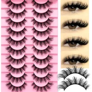 Natural look false eyelashes, 10 pairs of Russian strip eyelashes, extended false eyelashes suitable for enhancing women's eye makeup, eyelash extension techniques, cosmetics, light and natural eyelashes, soft and pointed tail comic