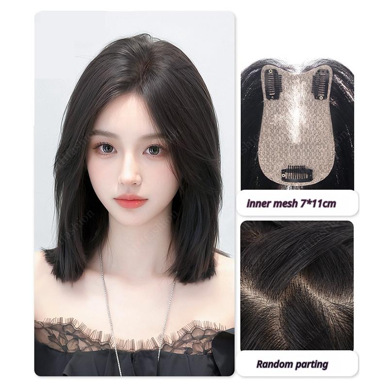 7x11cm V-shaped frontal hairpiece Women's real hair, fully hand-woven, thin bangs.Invisible, seamless, natural, and comfortable.Increase hair volume and cover up thinning hair.Become younger and more stylish.