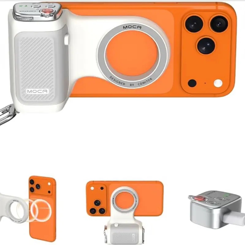 COMITOK MOCA - iPhone Camera Grip - for Native Camera Control with Removable Remote & Built-in Keychain, Magnetic Phone Camera Grip No Need App Support iOS26/17/18, Fun Shot Magnetic Grip with 1/4 Nut Selfie