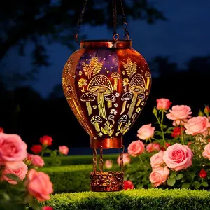 1 Pc Solar Retro Hot Air Balloon Light, Outdoor Solar Hanging Metal Lantern, Auto Dusk to Dawn, Vintage Garden Light with Hanging Chain, Ideal for Outdoor Yard, Lawn, Pathway, Wedding, Holiday & Tent Decoration