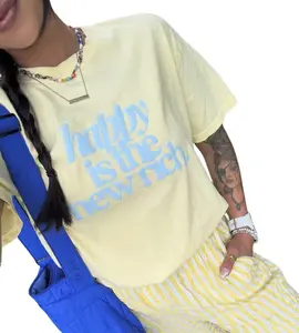 PUFF 'Happy is the New Rich' Neon T-Shirt, 3D PUFF Comfort Colors T-Shirt Summer Streetwear