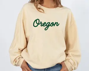 Oregon Corded Sweatshirt with Statement Design Comfortable Fabric Blend in Green and Light Blue Options
