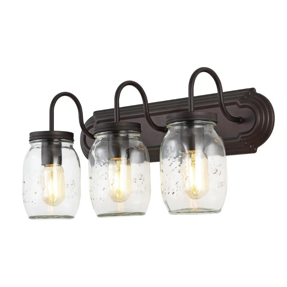 JONATHAN Y Gaines Farmhouse Industrial Iron Mason Jar LED Vanity; for Living Room, Bedroom, Kitchen, Office