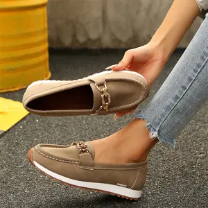 Women's Chain-Embellished Loafers - Suede Slip-On Casual Indoor Outdoor Shoes Comfortable and Fashionable for Women Springfresh