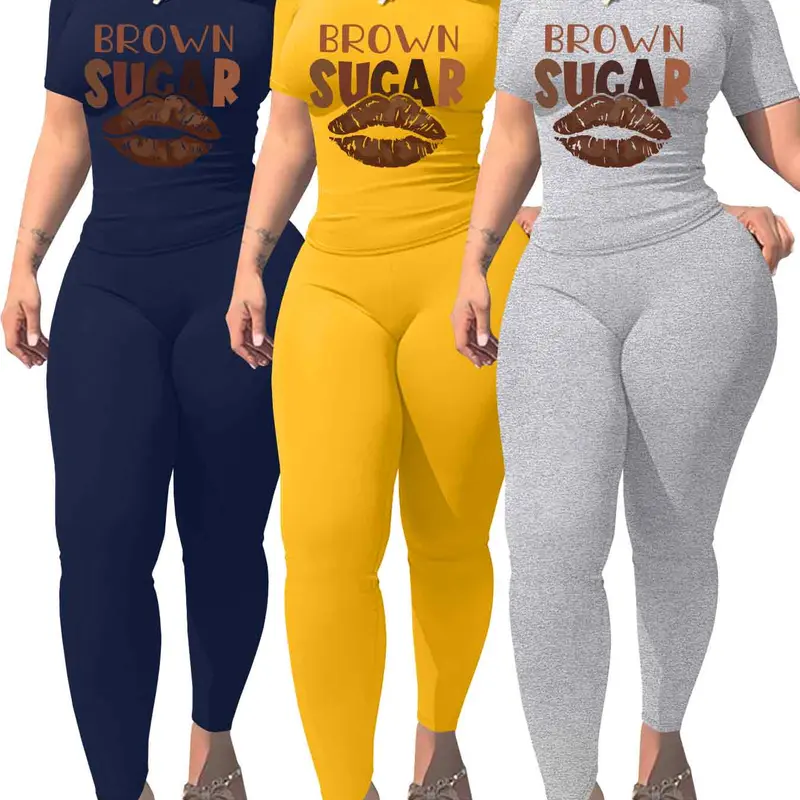 Women's Letter & Cartoon Print Crop Tee & Skinny Pants Set, Casual Fashion Cozy Round Neck Short Sleeve T-shirt & Trousers for Daily Outdoor Wear, Ladies Summer Clothes, Suits, Casual Loungewear Set