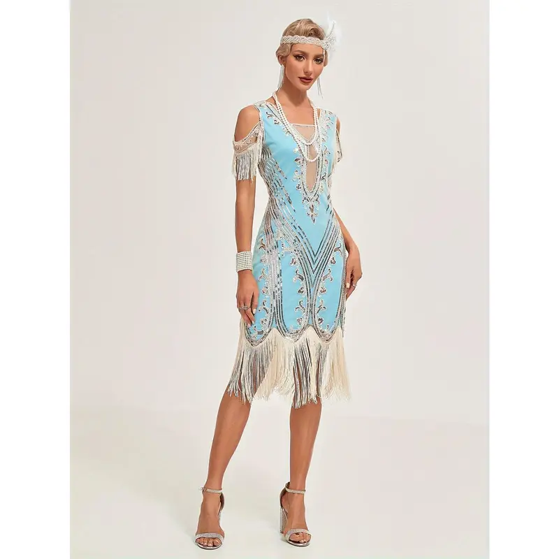 open lace back dress Queendancer Women Sequins Black Golden Fringed Gatsby 1920s Flapper Dress  V-Neck Roaring 20s Party Dress  queendancer