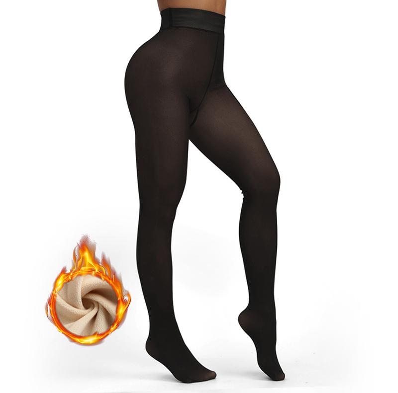 Women's Sheer Fleece-Lined Tights – Thick Warm Winter Thermal Leggings, Translucent Pantyhose for Cold Weather
