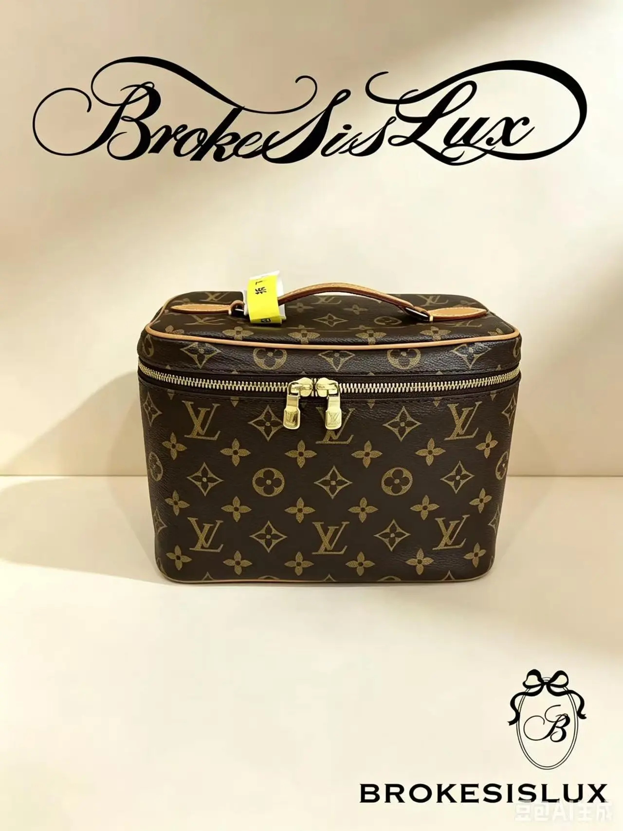 Pre-owned Louis Vuitton LV Vintage Monogram Canvas Vanity Bag Fixed Short Vachetta Top Handle, Double Zip, Leather Toiletry Bag for Daily Makeup Storage, Gold, Toiletry Bags