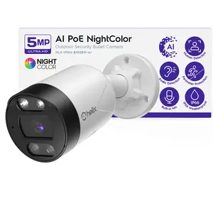 Helix 5MP Outdoor IP Security PoE Camera, Human Detection, NDAA Compliant, IP Surveillance Bullet, 2-Way Audio, Support 256GB MicroSD, 98ft Night Color Vision, Deterrent, HLX-IP5M-B102EW-AI