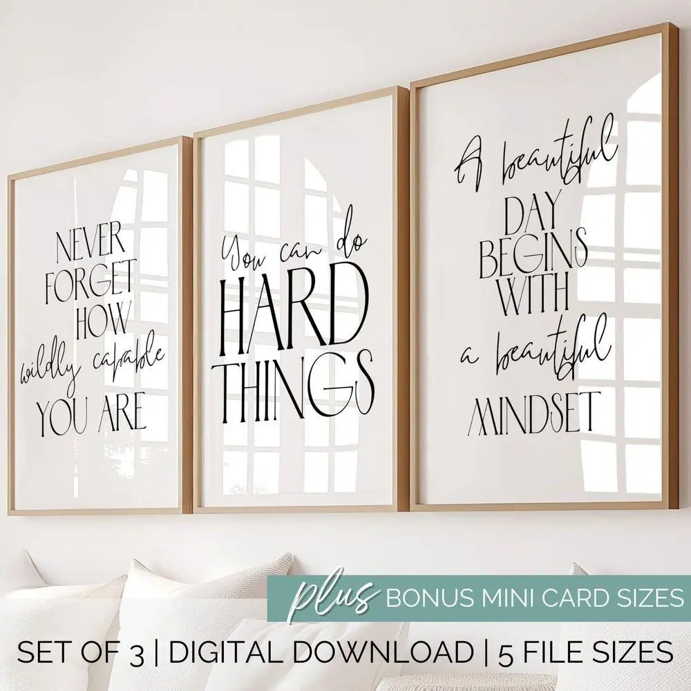 Digital Print for Office Wall Art Set of 3 Inspirational Prints Growth Mindset Quotes Modern Motivational Poster Set You Can Do Hard Things