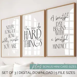 Digital Print for Office Wall Art Set of 3 Inspirational Prints Growth Mindset Quotes Modern Motivational Poster Set You Can Do Hard Things