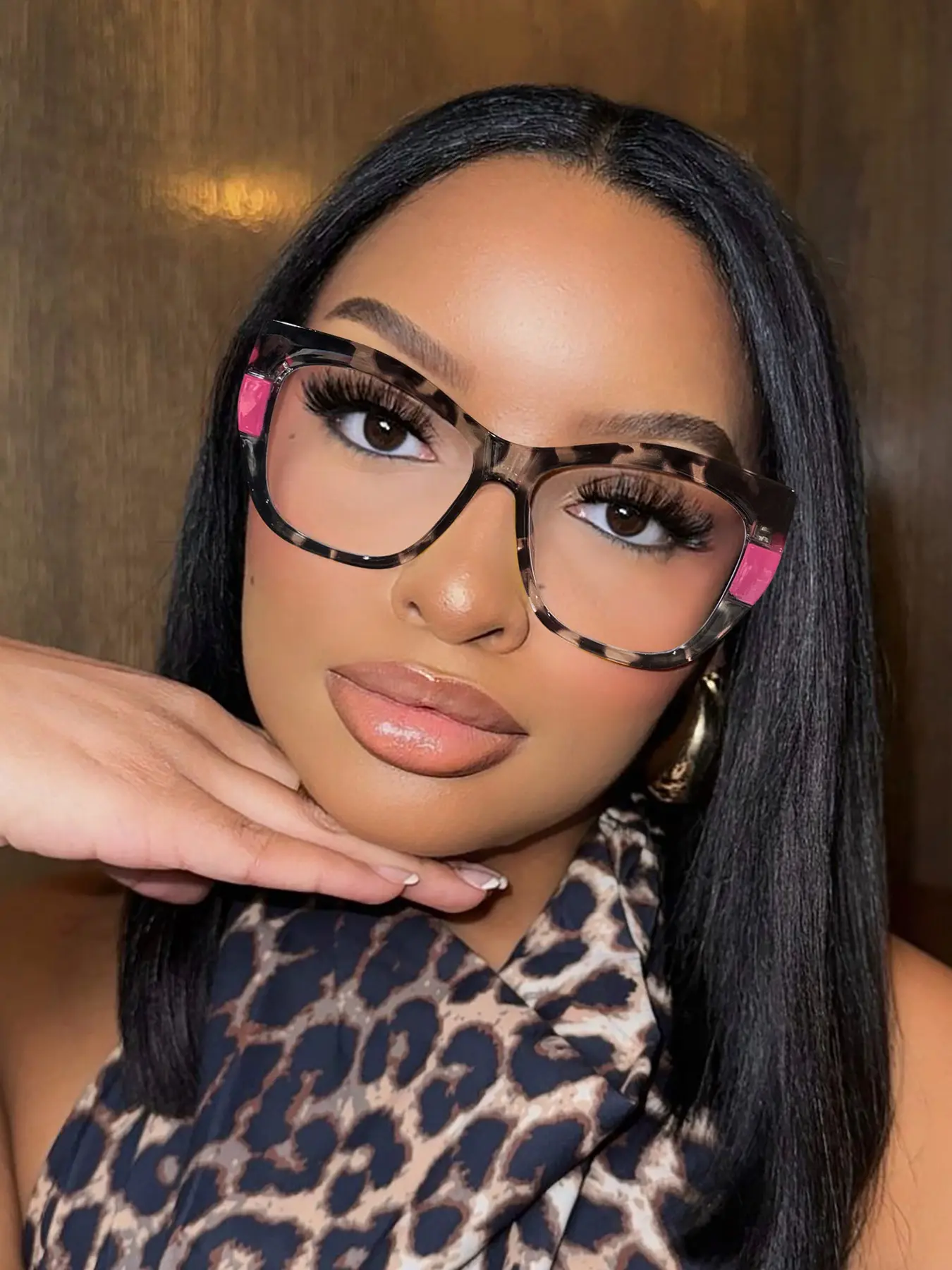 Women's Cat Eye Glasses Frame, Lightweight Fit, Clear Transparent Lenses, No Pressure Feel, Vintage Color Block Design