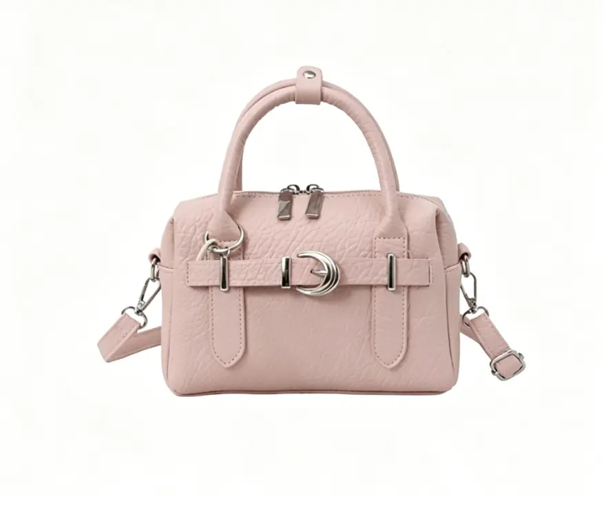Black Round Barrel Crossbody Bag with Top Handle & Adjustable Shoulder Strap, D-Ring Accent, Double Zipper