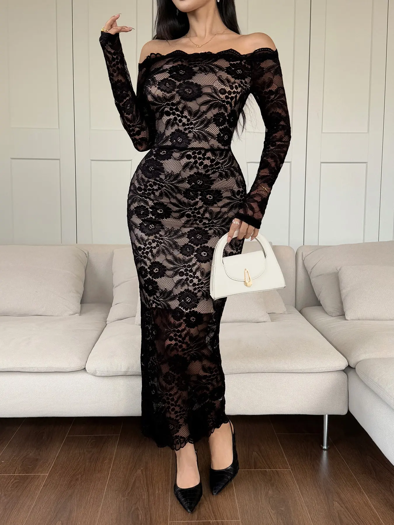Elegant Lace One Shoulder Bodycon Dress, Long Sleeves, Slimming Fit, Long  Silhouette, Perfect for Date Night, Evening Parties, Formal Wear, and  Gatherings - TikTok Shop