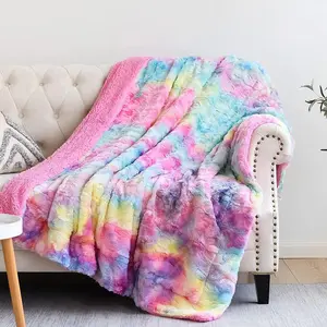 Super Faux Fur Twin Size Dark Rainbow Sherpa Fuzzy Plush Warm for Sofa (Dark Rainbow, Twin(60"x80"))