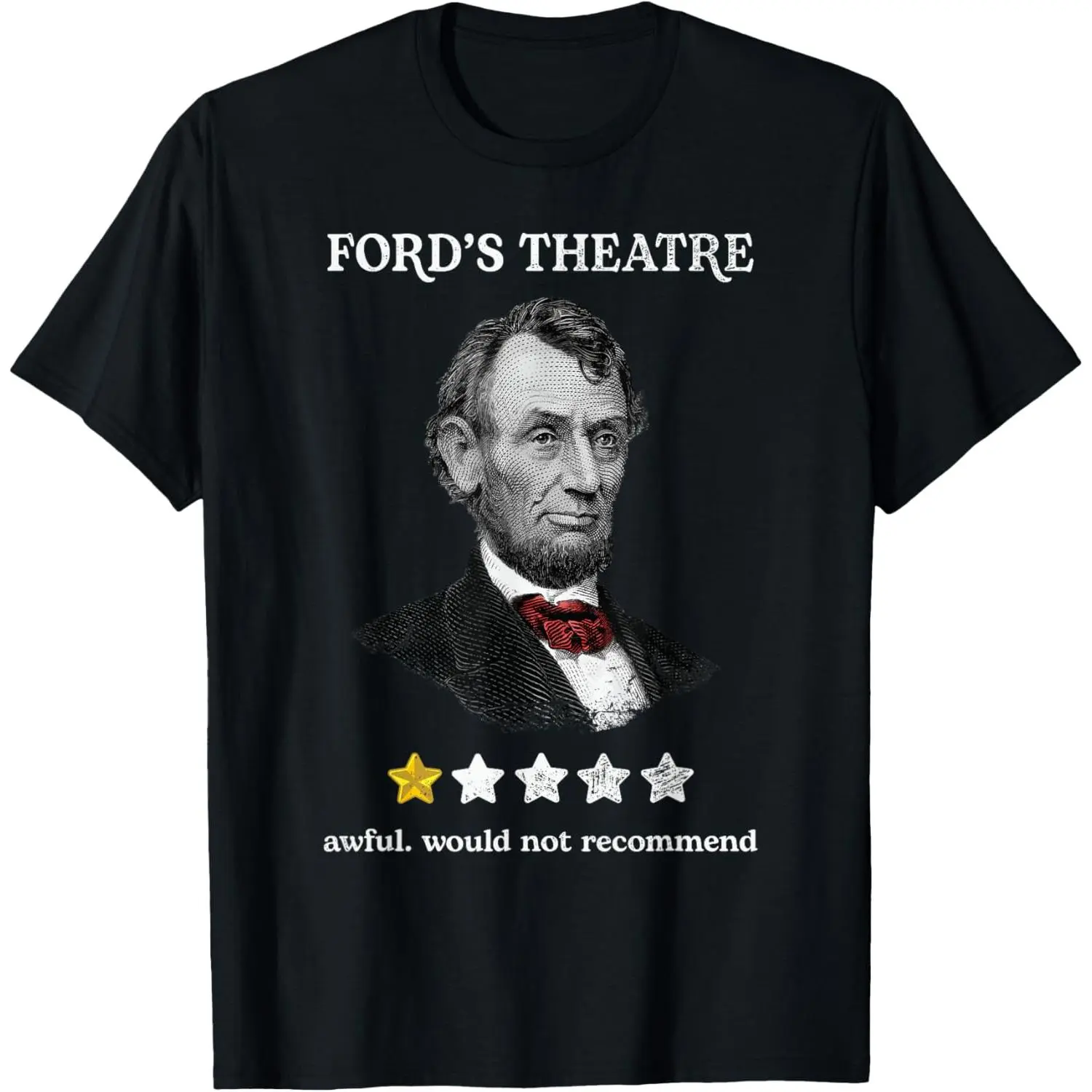 Men's Casual Abe Lincoln T-Shirt, Funny Ford's Theater Presidential History Graphic, Soft 100% Cotton Round Neck, Made in USA, Tshirt, Top