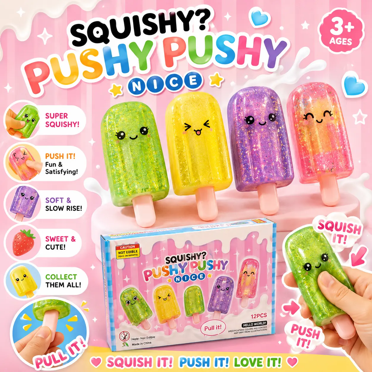 Squishy Lab Pushy Pushy Pop toy -super stretchy & Satisfying