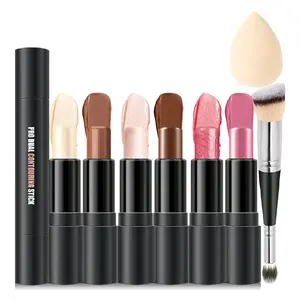 6 Colors Cream Contour Stick Makeup Kit, Shades with Highlighter, Blush and Double-End Bronzer Contour Stick for Sculpt the Cheeks, Long Lasting, Waterproof, Matte & Dewy Finish