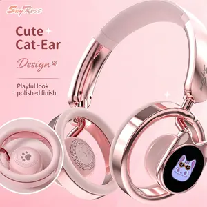 SayRose Cat Ear Wireless Bluetooth Headphones, Bluetooth 5.3 Over-Ear Headset with Starry LED Lights, ENC Mic, Up to 40H Music Playtime, Soft Ear Cushions, Type-C Charging, Lightweight Pink Headphones for Music, Calls, iOS & Android