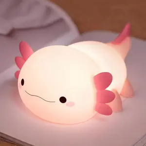 Kawaii Axolot NightightDimmable SiliconAnimalNursery Night3 Light,Adorable Rechargeable Squishy Novelty Bedside Touch Lamp,Baby Room Decor, Pink Night Light for Kids Teens Girls Lovers