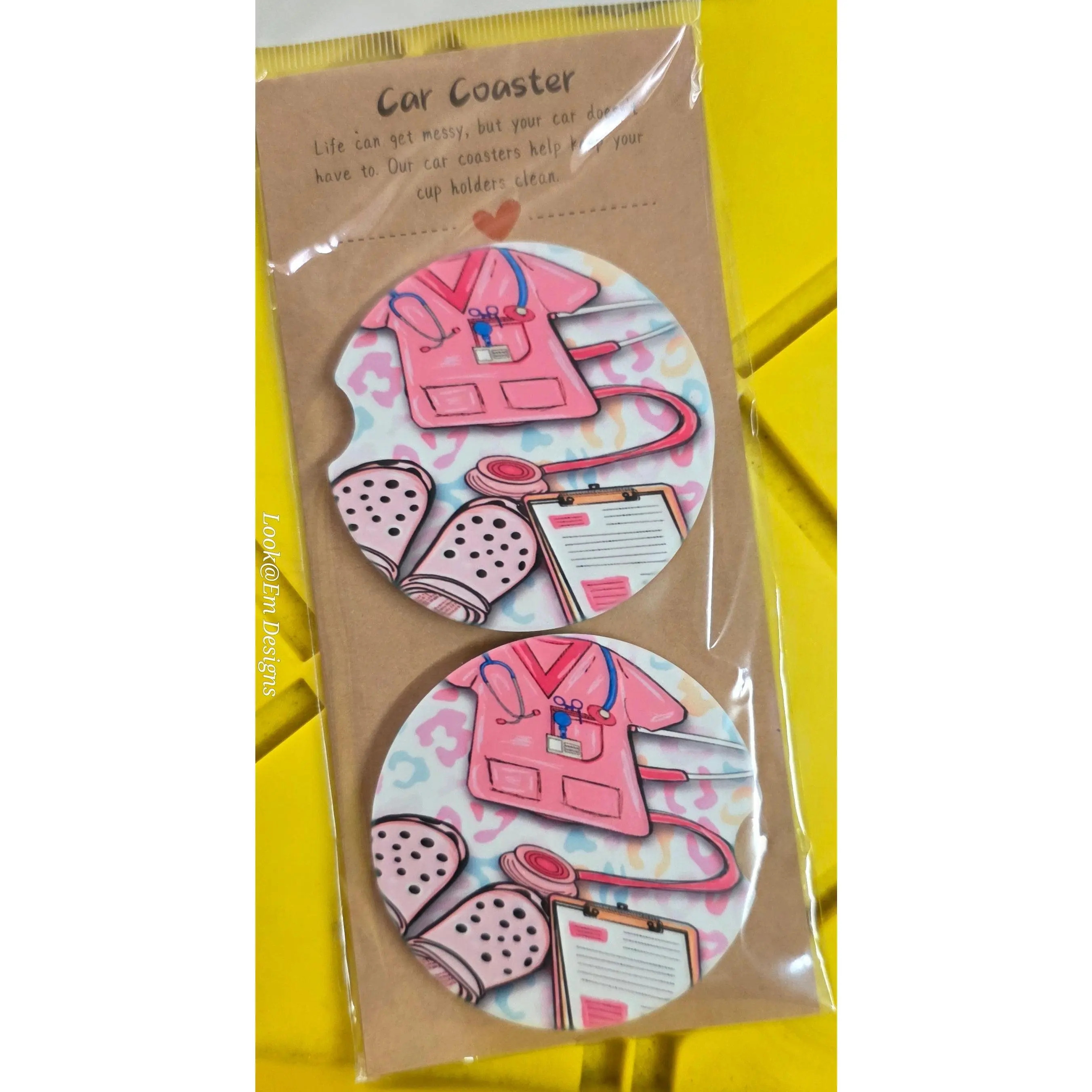 Pink Nurse Car Coaster Set