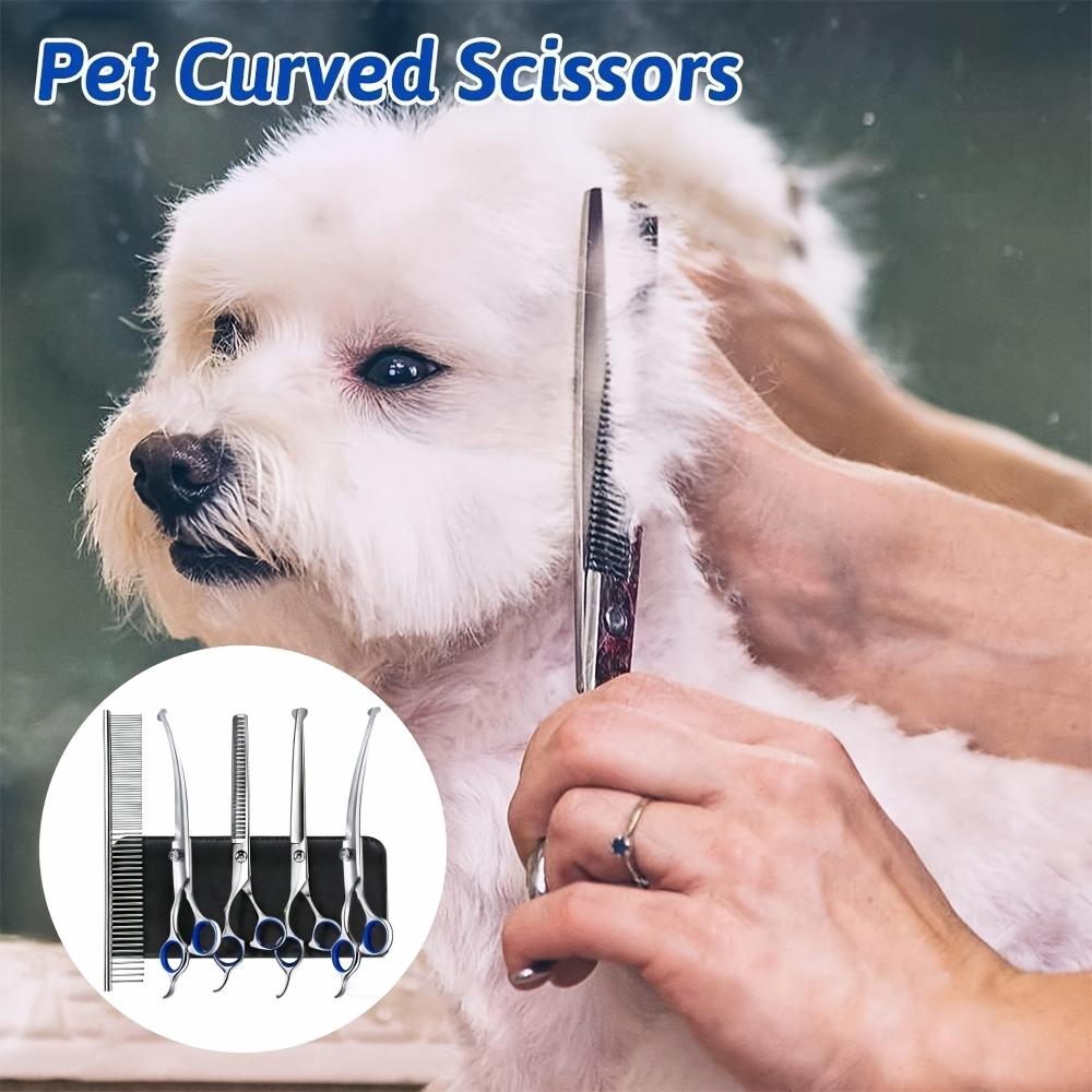 7-in-1 Professional Stainless Steel Dog Grooming Scissors With Safety Round Tip, Titanium Coated Heavy Duty Dog & Cat Grooming Scissors Set With Straight & Thinning & Curved Scissors & Comb, Pet Grooming Scissors Kit For Dogs, Cats & Other Animal