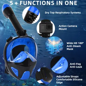 JRing Full Face Snorkel Mask Adult Snorkeling Gear Dry Top Breathing System Foldable Anti-Fog Anti-Leak with Camera Mount