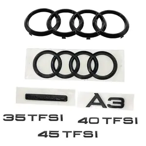 For Audi A3 4Ring Logo 192mm 273mm ABS Car Hood Front Bonnet Grill Rear Trunk Emblem Sticker Quarrto 40 45TFSI Decal Accessories Car Decals Sticker For Cars