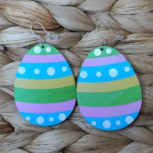 Multicolor Easter Egg Earrings | Hypoallergenic Plastic Hooks, Painted Wood Charms, Jump Rings, Rubber Backs | Statement Earrings