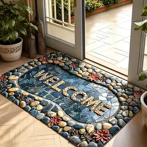 Non-Slip Stone Carved Doormat with Elegant Welcome Design - Easy to Clean, Versatile for Indoor Use Kitchen Door Sizes