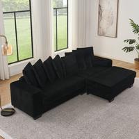 Black + Wood + Modern + 3 Seat Right Chaise Daybed