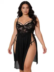 Shinyyep Lace Babydoll Dress Chemise Sleep dress Women's Lingerie Sexy Nightgown Soft V Neck Mesh Plus size empire waist dress for Comfortable Nightwear