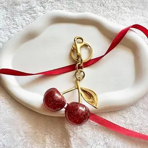 Cute Cherry Design Bag Charm, Purse Charm, Fashionable Bag Decoration for Women, Trendy Keychain As Birthday Gift Option