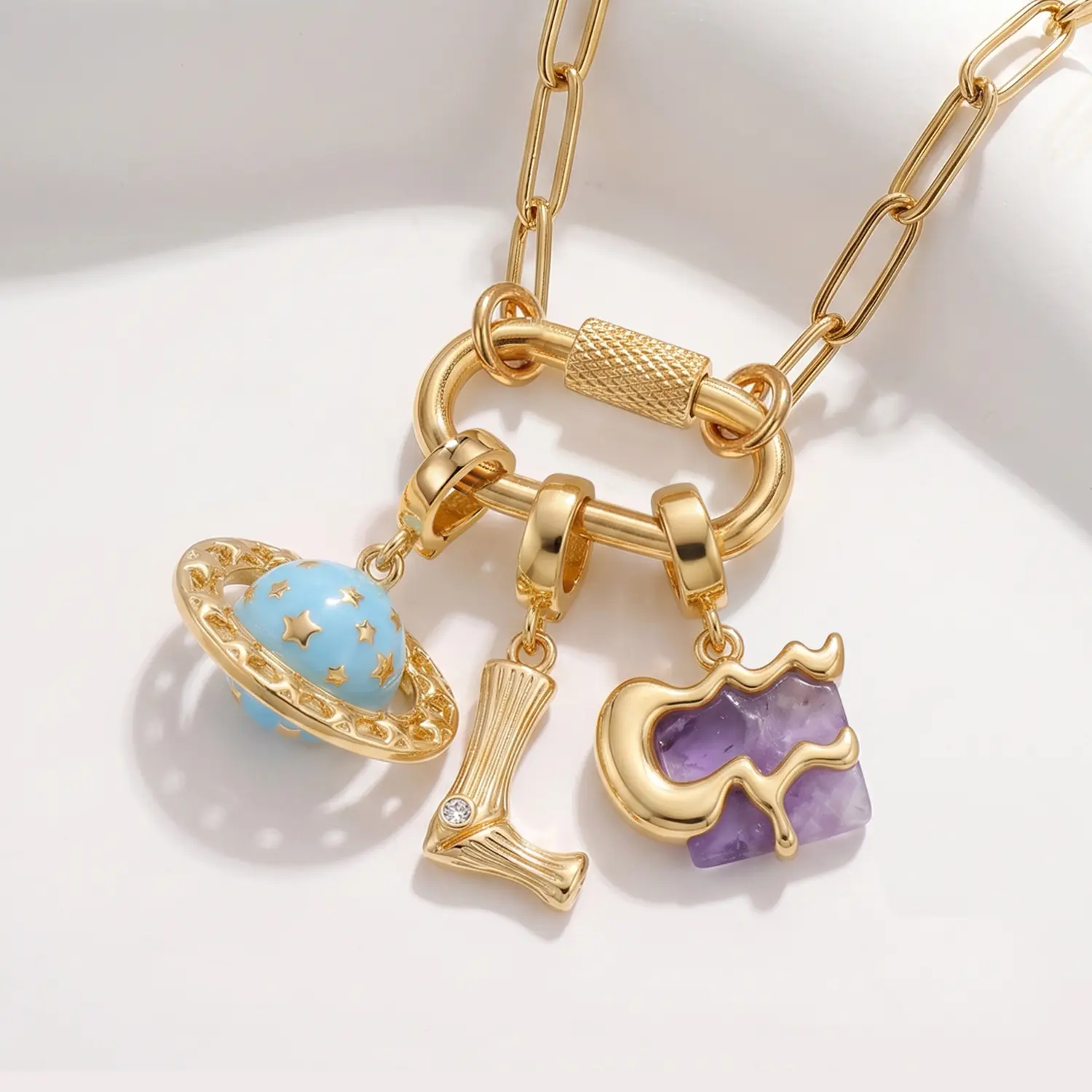 Women's Zodiac Necklace with Chain - 12 Signs Guardian Planet Artificial Gemstone Pendant, Birthday Gift with Free Initial for Teens, Birthdays