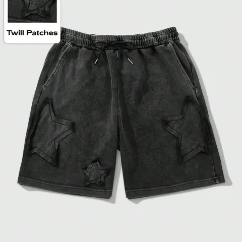 Ezwear Baggy Shorts with Drawstring Waist and Patch Design, Comfortable and Trendy, Perfect Summer Casual Essential, Loose-Fitting Style, Elastic Waist Drawstring Lounge Shorts
