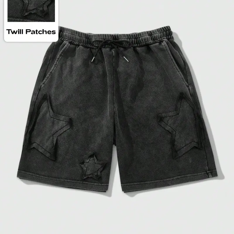 Ezwear Baggy Shorts with Drawstring Waist and Patch Design, Comfortable and Trendy, Perfect Summer Casual Essential, Loose-Fitting Style, Elastic Waist Drawstring Lounge Shorts