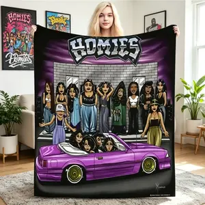 HOMIES Retro Cartoon Flannel Blanket, Soft Cozy Lightweight Throw for Adults Kids, Sofa Bed Travel Teen Room Decor Birthday Gift