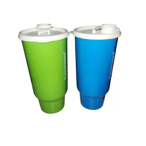 Tupperware Mega Cup Set 32 oz - Green and Blue Reusable Drinking Cups with Secure Lids for Everyday Use