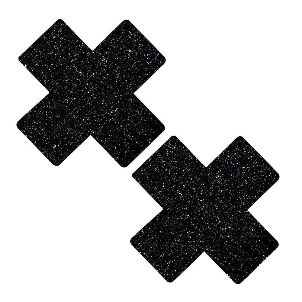 Neva Nude Black Malice Glitter Nipztix Pasties – 3 Inches Wide Self-Adhering Pasties