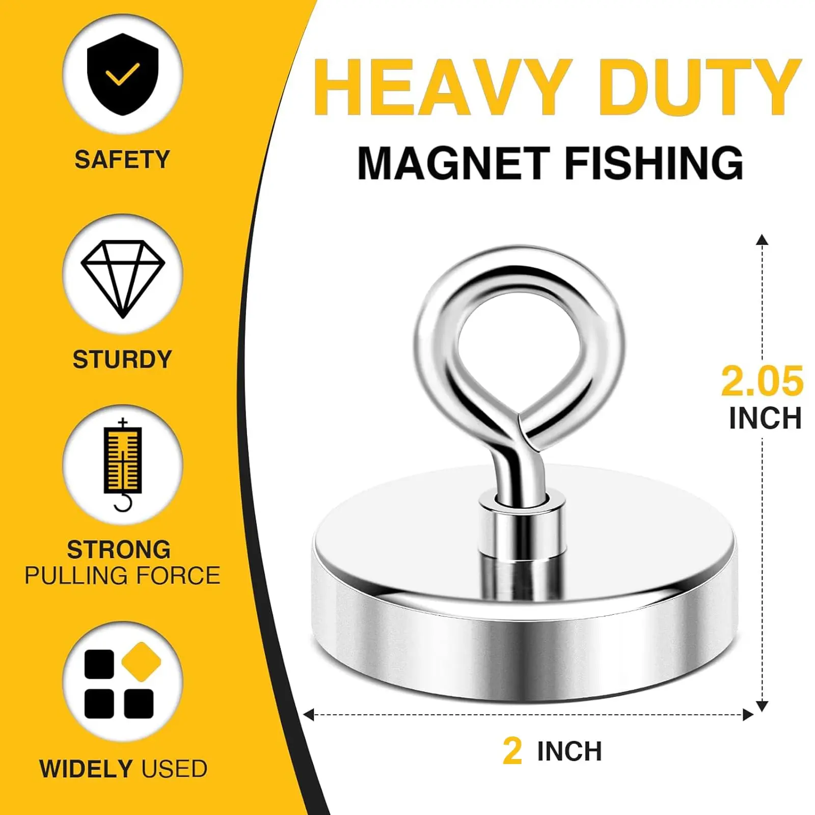 Magnet 2 Inches 350 Lbs Strong Magnets Fishing Nail Removal Tool Pickup Super Heavy Duty Security Large Tags Neodymium Big Remover Powerful Strongest Clothes Magnetic High Power (50mm)