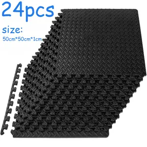 Puzzle Exercise Mat with 24 Tiles Interlocking EVA Foam Gym Mats, 19.69'' x 19.69'' EVA Foam Floor Tiles, 0.4in Thick Interlocking Carpet Tiles for Home Gym, Workout Equipment, Kids Play Areas, Black,