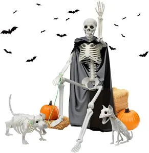 36" Skeleton Halloween Decorations, 3FT Posable Skeleton with  &  Skeleton - 5 in 1 Creepy Plastic Movable Joint Skeleton for Halloween Party Yard Decor (36inch)