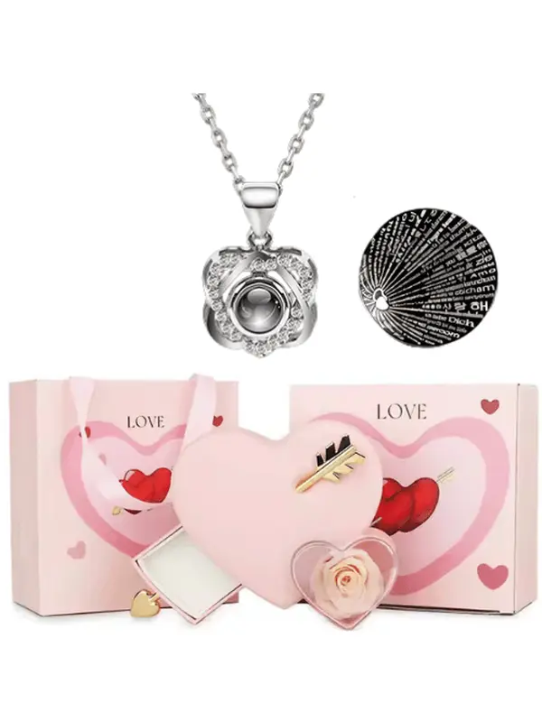 Preserved Pink Rose with I Love You Necklace Eternal Real Rose in Heart Shaped Cupids Arrow Pink Jewelry Box Perfect Gift for Valentines Day Anniversary Birthdays for Wife Girlfriend Special One