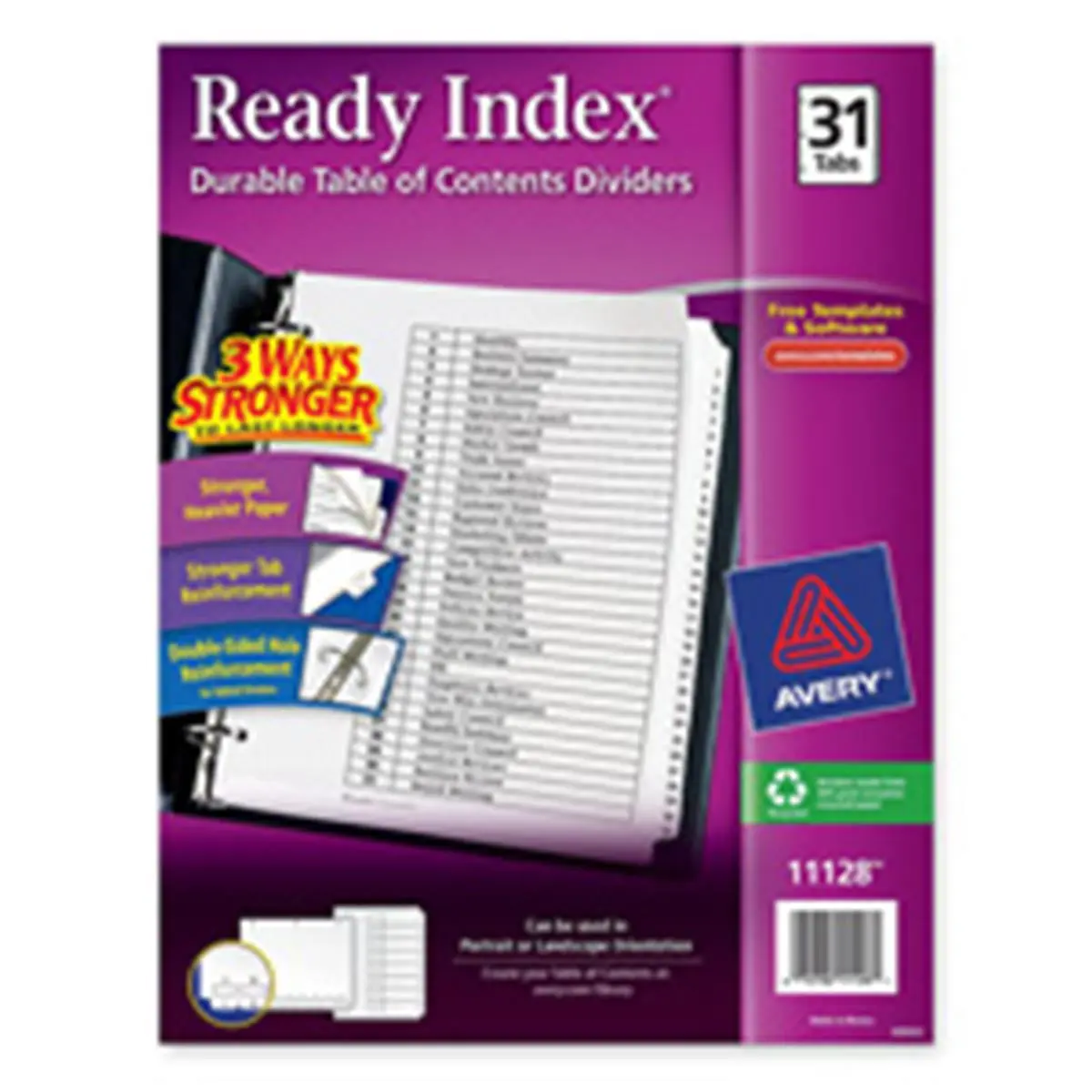 Avery AVE11140 Classic Index Dividers, 1-12 Tabs, 0.5in x 11in, Black-White, 2-in-1 Tab Design, 30% Post-Consumer Material, Copier-Compatible, Double-Sided Hole Reinforcement for Document Creation, Free Templates, Indexing