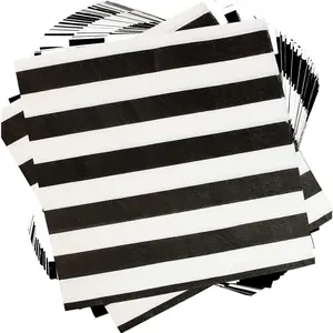 40Pcs Disposable Black and White Striped Napkins for Cocktail Beverage Baby Shower Black and White Party Decorations Supplies