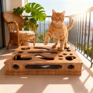 Cat Scratch Puzzle Enrichment Box, Cat Nail File Enrichment Box, Cat Scratchers for Indoor Cats, Nail File Stress Free Alternative to Clippers and Grinders,(Brown)